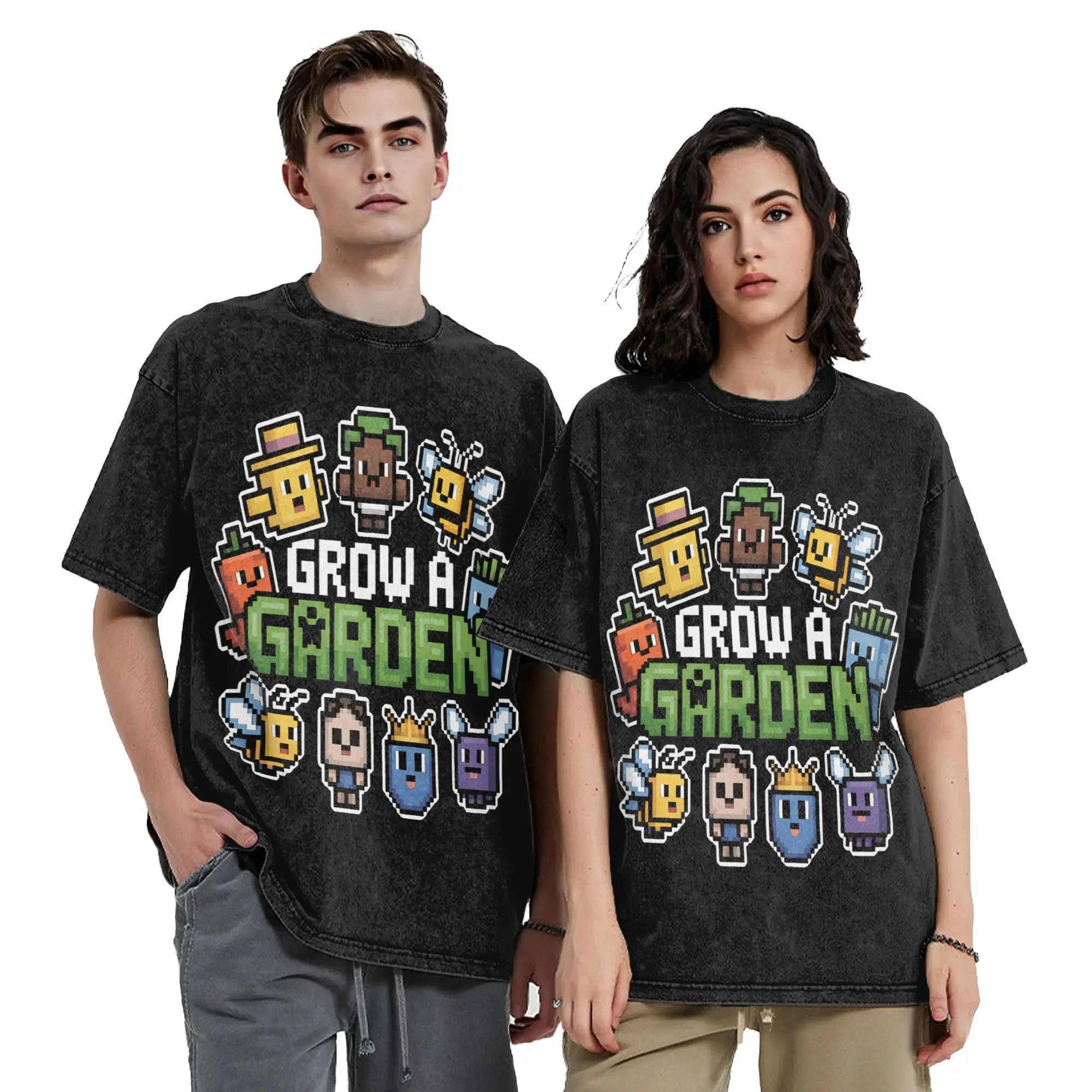 

Novelty Grow a Garden Games Vintage Washed T-Shirt Men Round Neck Short Sleeve Top Tee Cotton Summer TopsTops