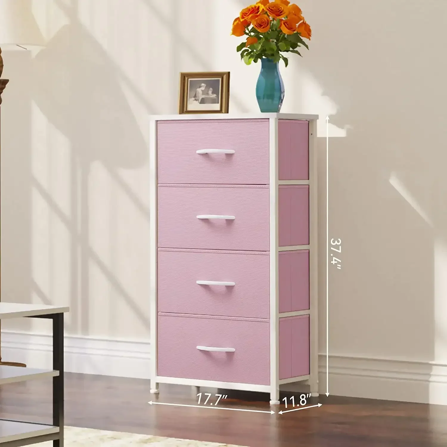 Dresser with 4 Drawers - Storage Tower Unit, Fabric Dresser for Bedroom, Living Room, Closets & Nursery - Sturdy Steel Frame