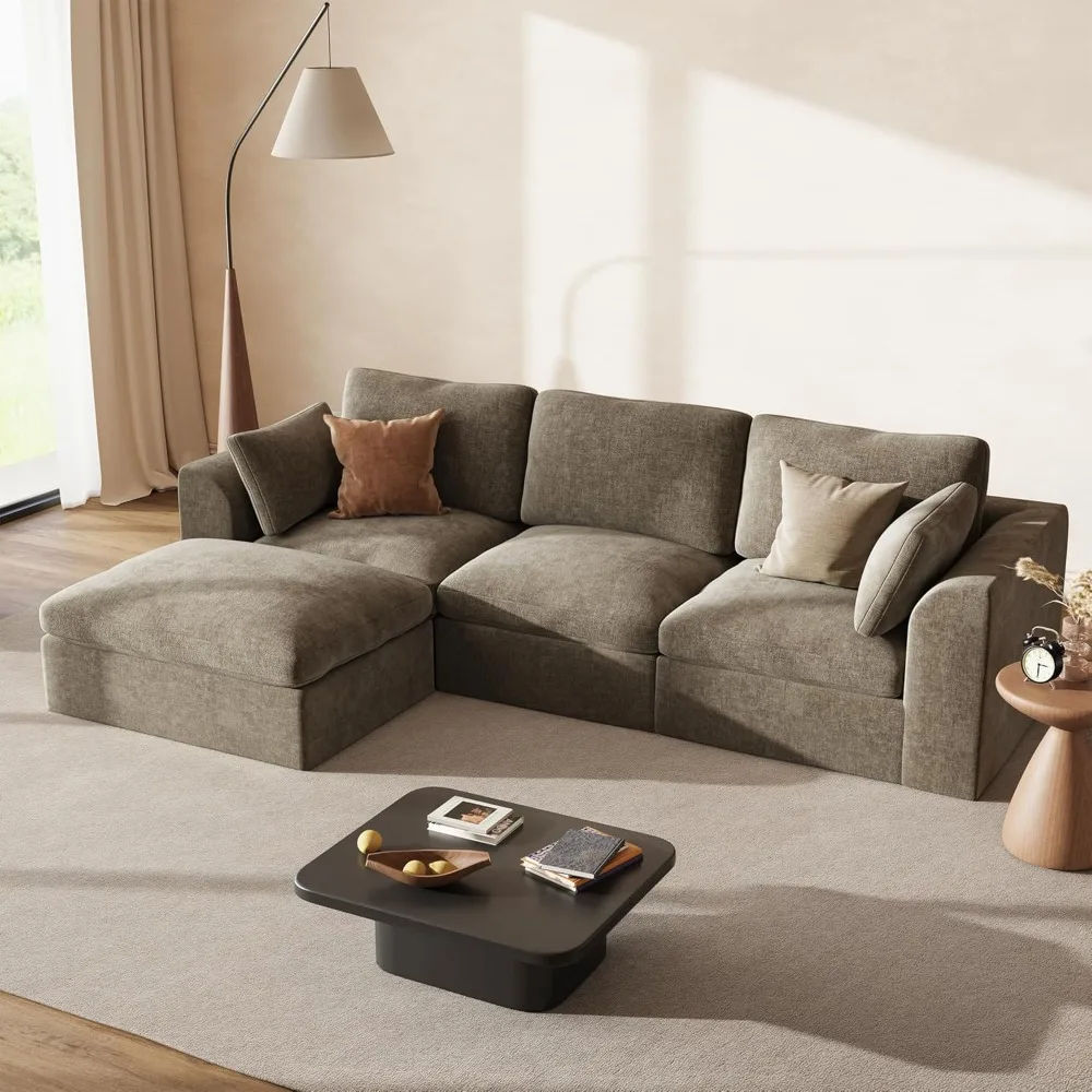 

110" Cloud Sectional Couches, Convertible L Shape Boneless Couch with Ottoman, Oversized Modular, Customized