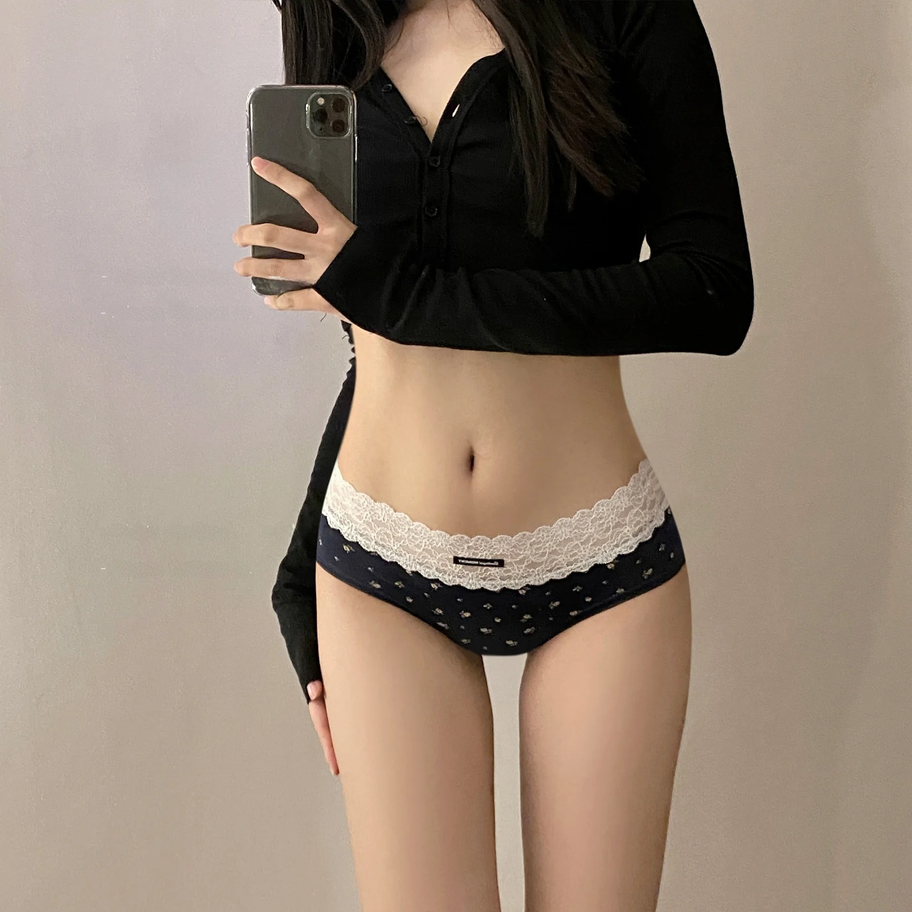 Calcinhas de Algodão com Renda Sexy para Mulheres, Cintura Média, Verão, Estampa de Letras, Confortáveis e Antibacterianas