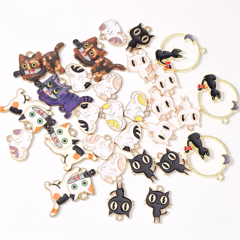 Duarte 20 Stück/Lot Cartoon-Tier-Anhänger, Emaille-Katzen-Anhänger für Schmuckherstellung, Halsketten, Ohrringe, Armbänder, DIY-Bastelgeschenk – Detail 3