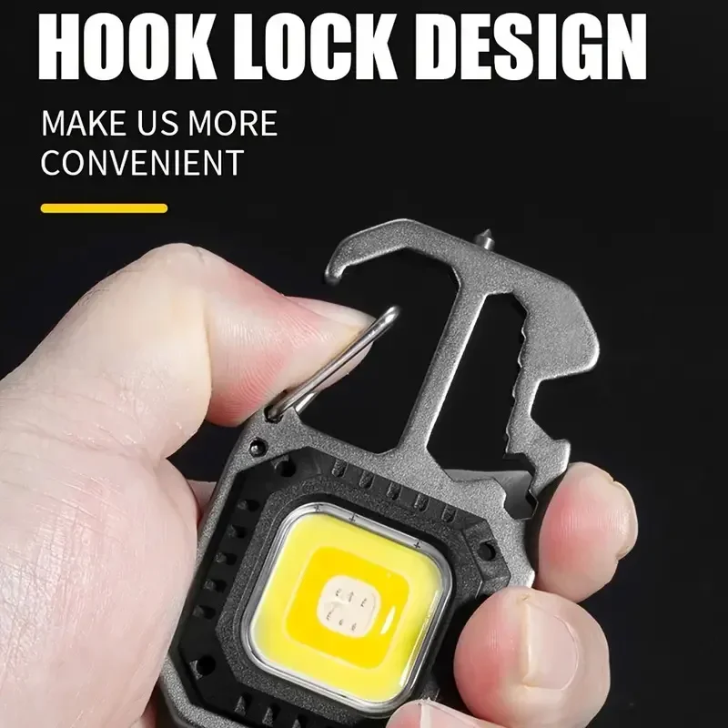 Portable LED Keychain Mini Flashlight Rechargeable Work Light Safety Hammer Lamp Outdoor Camping Light Pocket Wrench Screwdriver