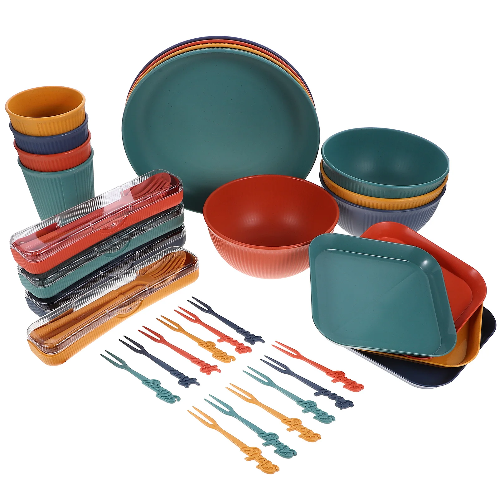 

1Set Wheat Straw Dinnerware Set Safe Reusable Lightweight Portable for Outdoor Camping Picnic Dining Outdoor Plates