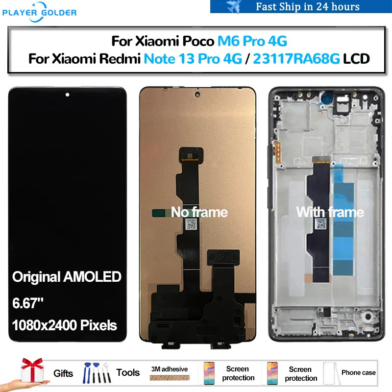 

Original AMOLED For Xiaomi Poco M6 Pro 4G For Redmi Note 13 Pro 4G Pantalla lcd Display Touch Panel Screen Digitizer Assembly