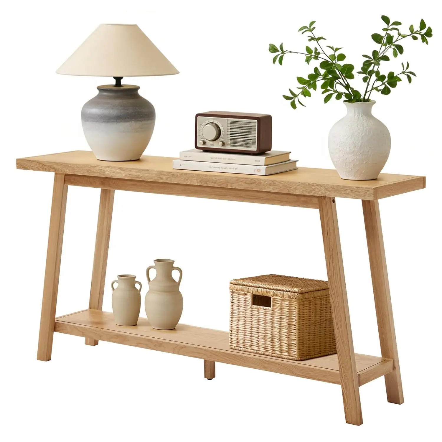 

Solid Oak Entryway Table, 59" Narrow Console Table with 2-Tier Storage Shelf, All Solid Wood Construction, Stable, Customized