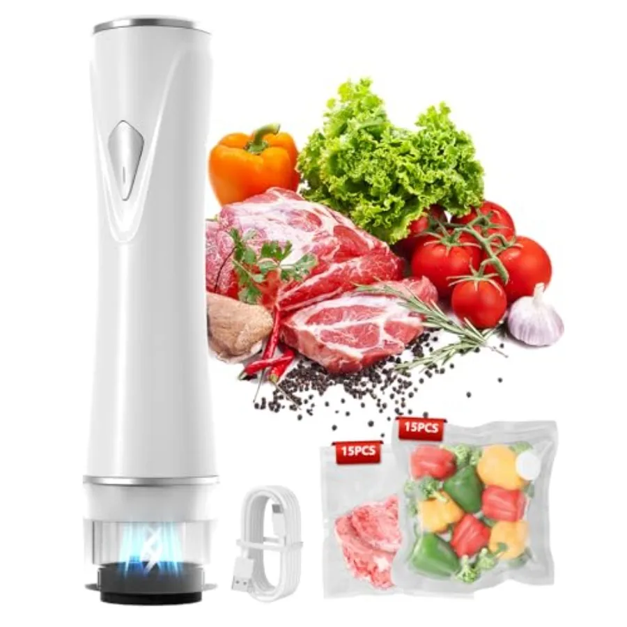 

Ручной вакуумный упаковщик для продуктов с видимым резервуаром для воды, мощный компактный вакуумный упаковщик с 30 многоразовыми вакуумными пакетами для
