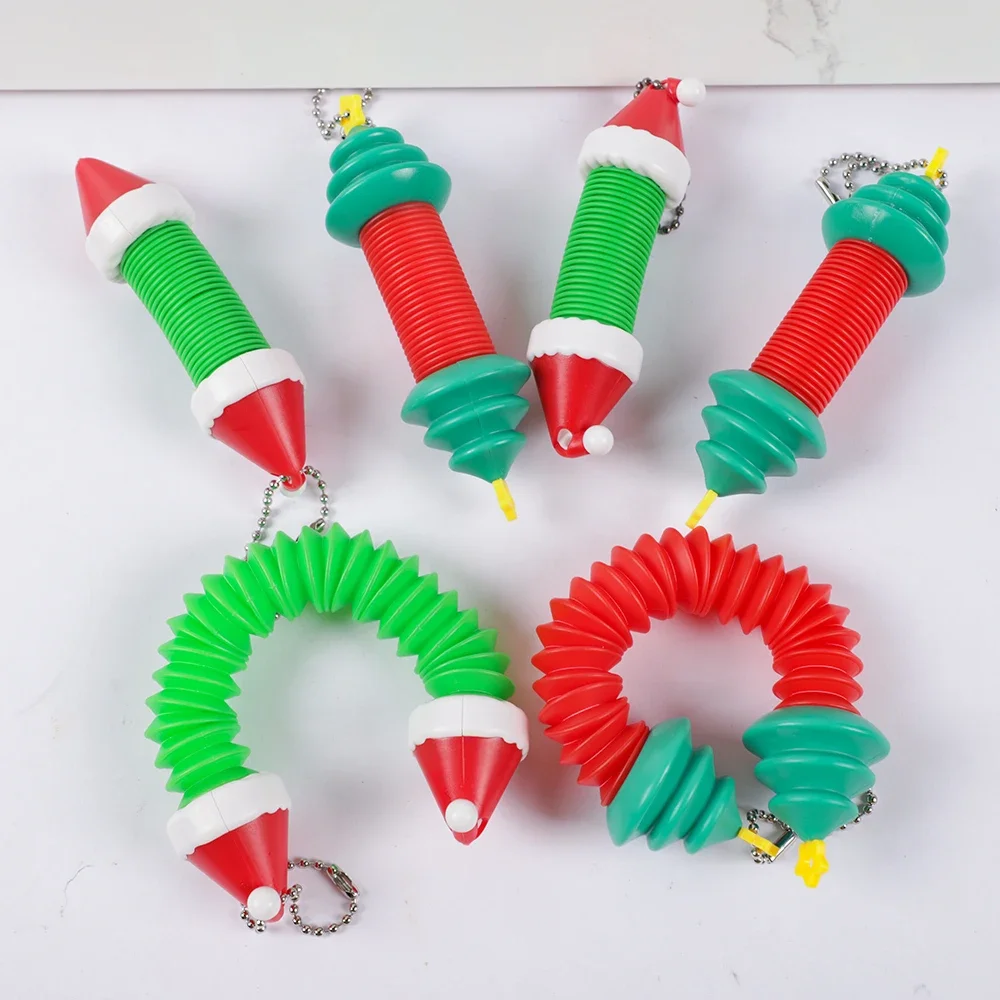 4Pcs Christmas Tree Hat  Mini Pop Tubes Sensory Toys for Kids Birthday Party Favors Christmas Party Stuffers Gift Pinata Fillers