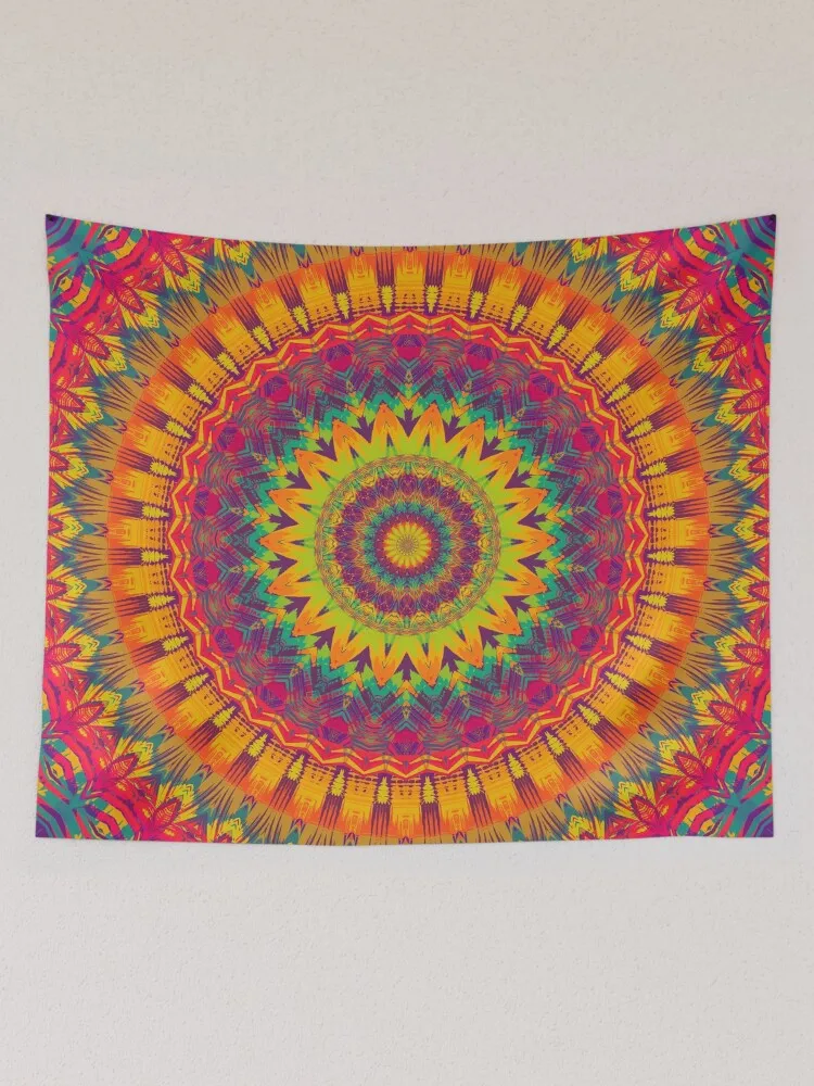 Lebhafter orangefarbener böhmischer Mandala-Wandteppich, großer Retro-Hippie-Wandbehang mit aufwendigem Muster für Schlafzimmer- und Wohnzimmerdekoration