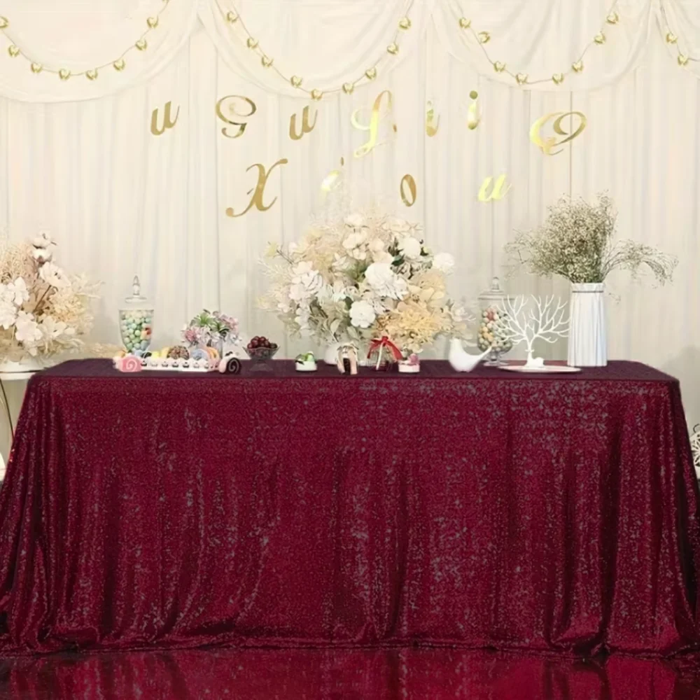 

Creative Rectangular Party Sequin Tablecloth Solid Color Polyester Table Linen Sparkling Dinner Table Cover Event
