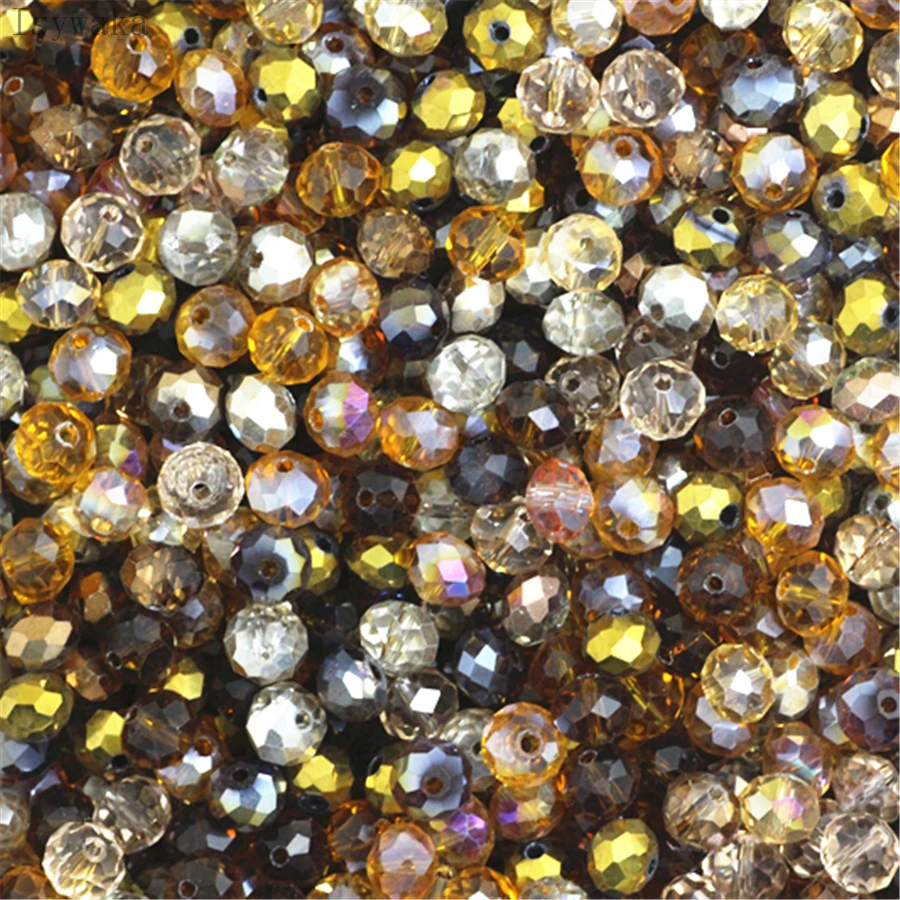 Isywaka Golden Multicolor 2mm,3*4mm,4*6mm,6*8mm Austria faceted Crystal Glass Beads Loose Spacer Round Beads for Jewelry Making