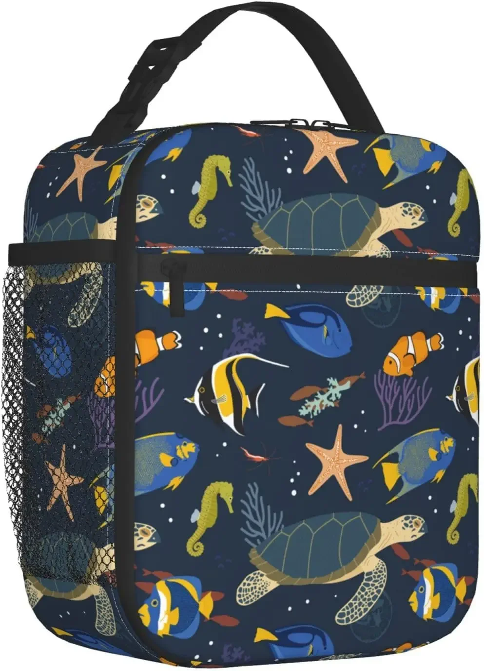 Cute Sea Turtle Starfish Seahorse Blue Small Insulated Lunch Box Bag For Women Men-Cute Adult Lunch Tote Boxes Bags For Work