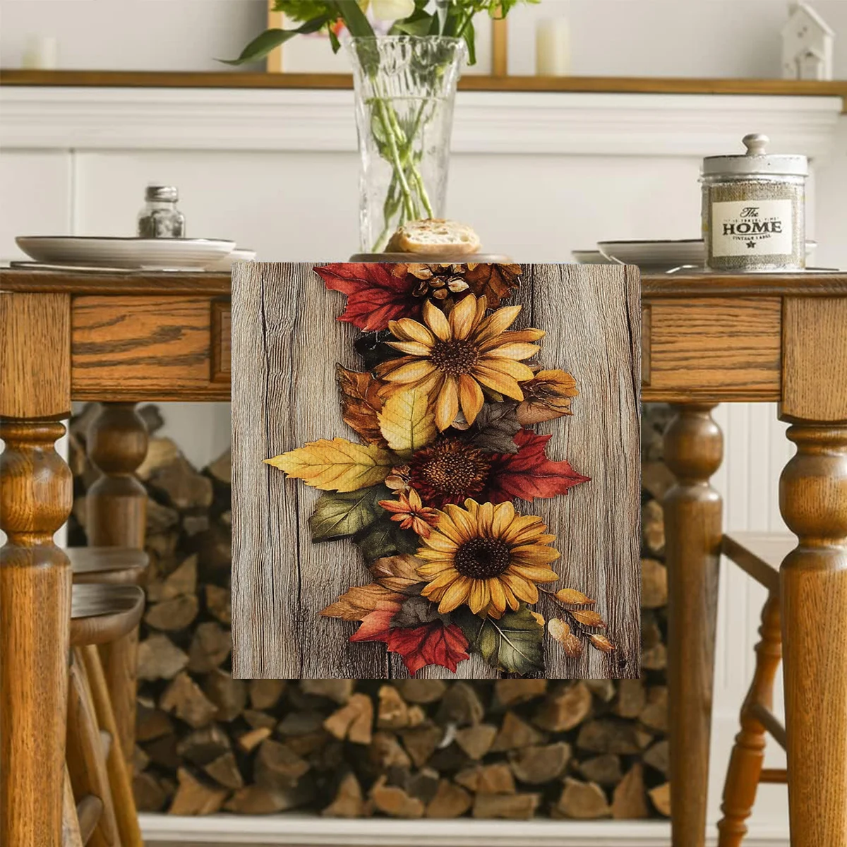 1pc Festive Autumn Sunflower Table Runner, Warm Fall Floral Pattern for Thanksgiving Table Decor, Great Gift for Autumn Holidays