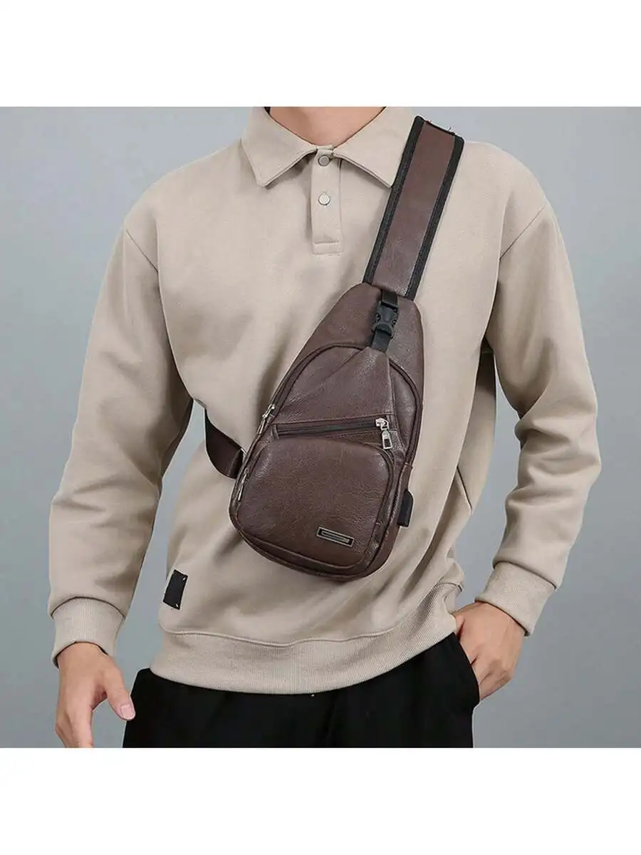 Mens Sling Bag With USB Port, Multi-Compartment Shoulder Bag, Adjustable Strap For Travel Gym Hiking view 4
