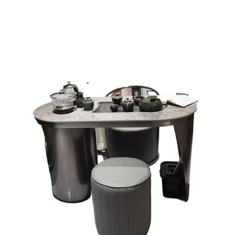 Simple small balcony rock slab tea table tea chair combination, boiling water and making tea integrated stainless steel