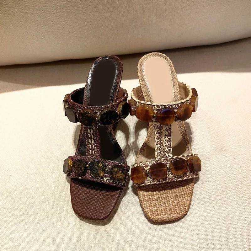 Bohemia Women Shoes Retro Square Head Wedge Heel Sandals for Woman Fashion Vacation Casual Shoes Designer Shoes Zapatos De Mujer