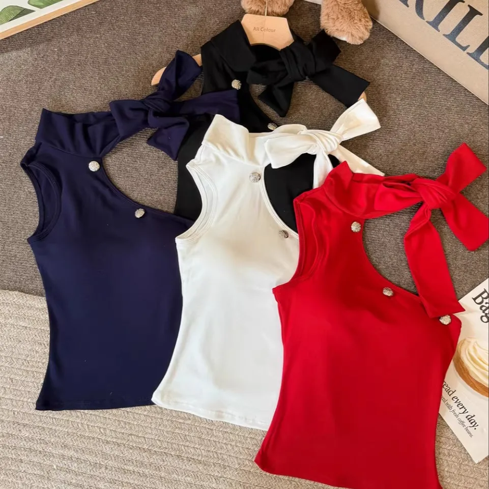 Canotta in ne pezzo Sle ter per ragazza calda di inizio autunno Canotta da donna in misto cotone dimagrante con design esposizione oulder