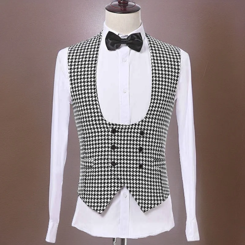 Houndstooth Suit Vest Double Breasted for Gentleman Single one Piece Casual Man Waistcoat Wedding Fashion 2024