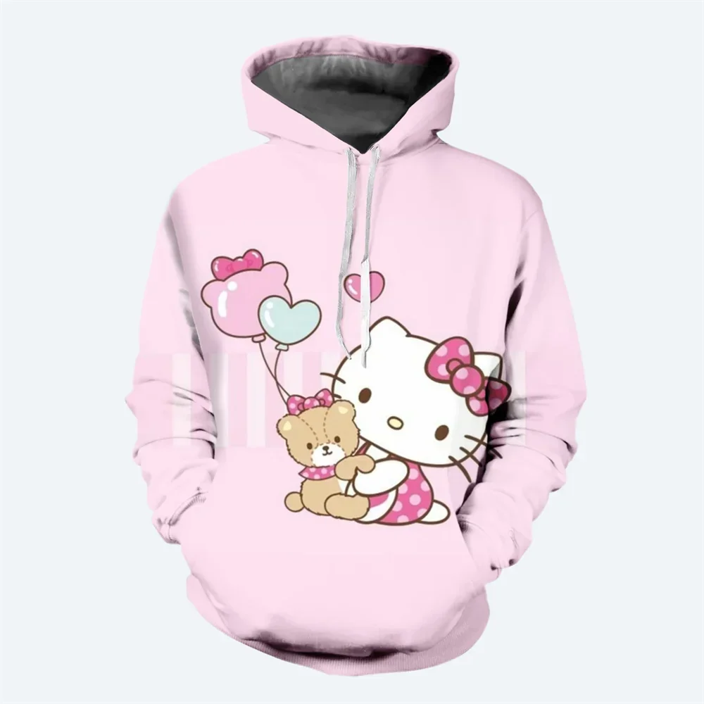 Hello Kitty Girls Hoodie Cartoon Hoodie 3D Printing Oversized Pullover Fashion New Women\'s Hoodie MINISO Women\'s Clothing