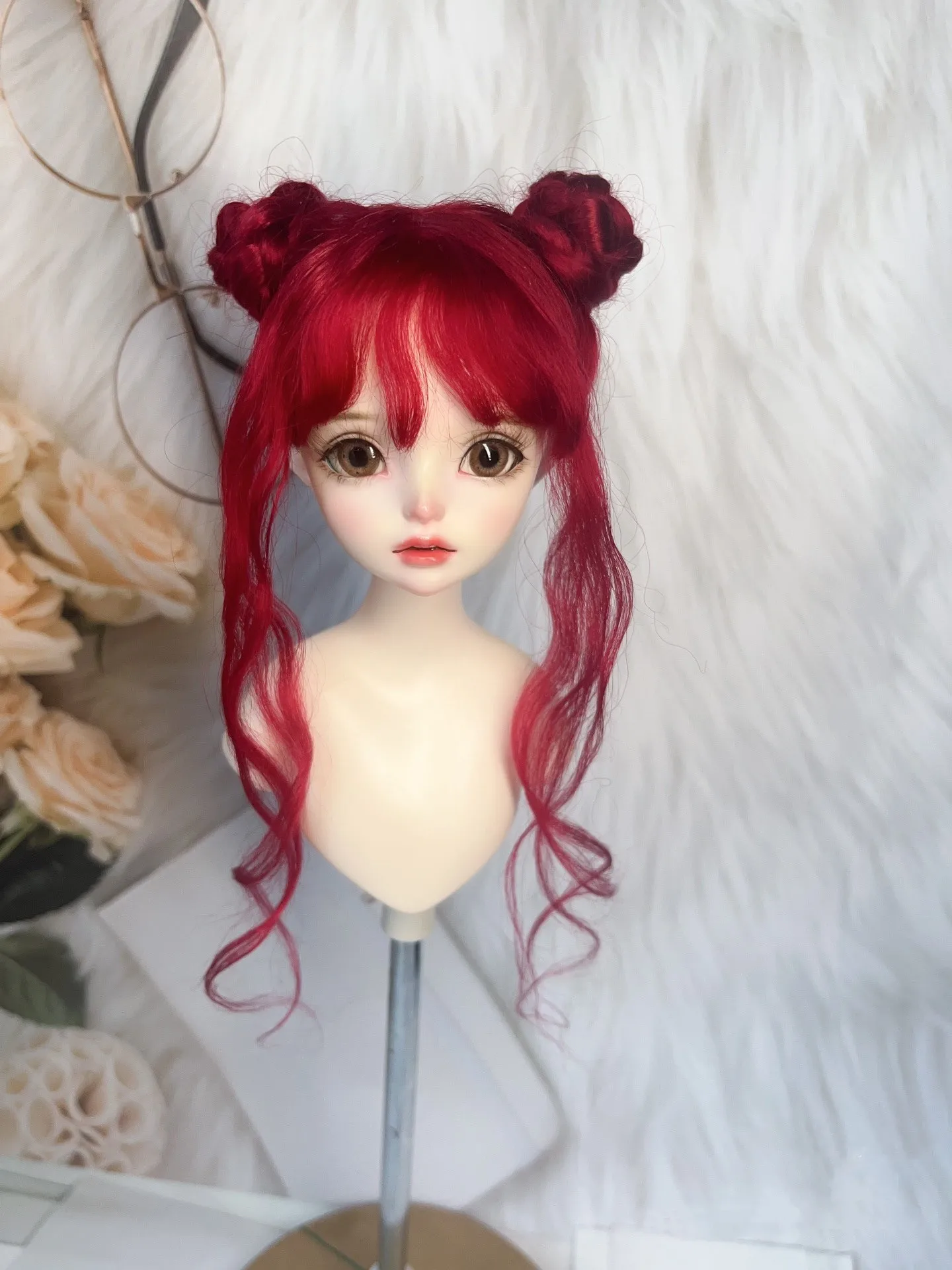 

Hardhead Shell Red MSD MDD Doll Hair, 1/4 1/6 BJD Styling Mohair Wig 1 Piece