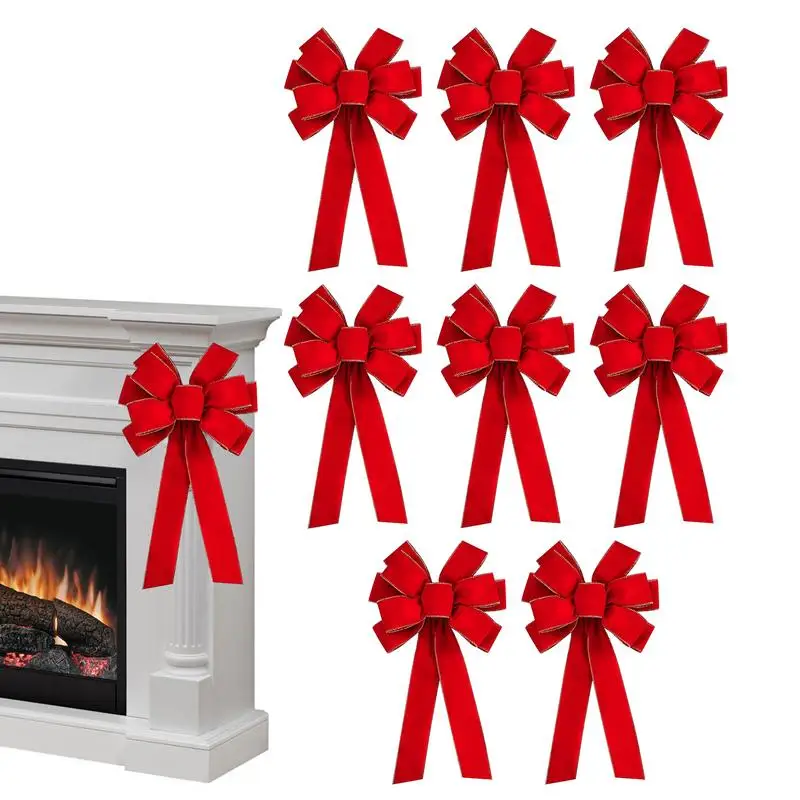 

Красный бант, большой Рождественский красный бант, классическое украшение, 8 красных рождественских бантов, Топпер для рождественской елки, украшение, бант для рождественского дома