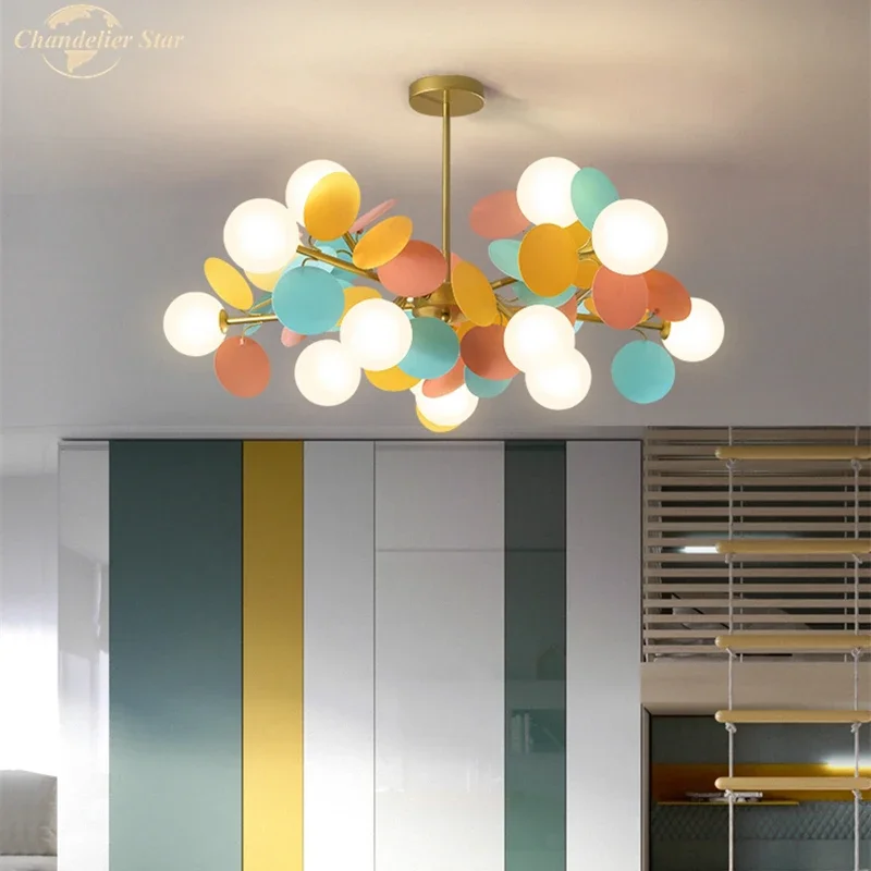 

Postmodern Colorful Chandeliers Lighting Glass Nordic LED Lights Lustre Ball Indoor Lamp for Kitchen Living Room Bedroom Villa