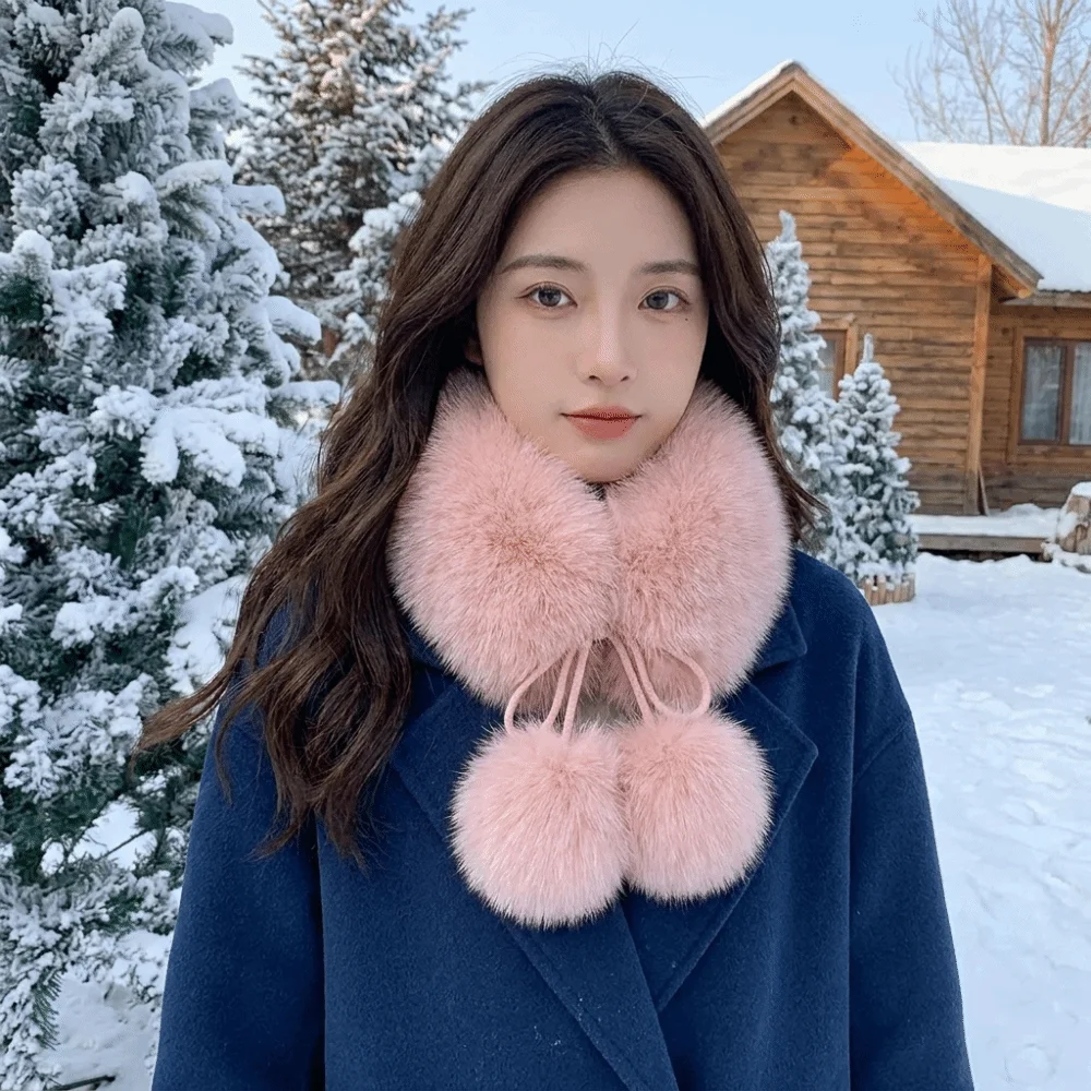 Elegant Thickened Plush Scarf Keep Warm Solid Color Cross Neck Warmer Windproof Neck Wrap Imitation Fur Scarf Winter
