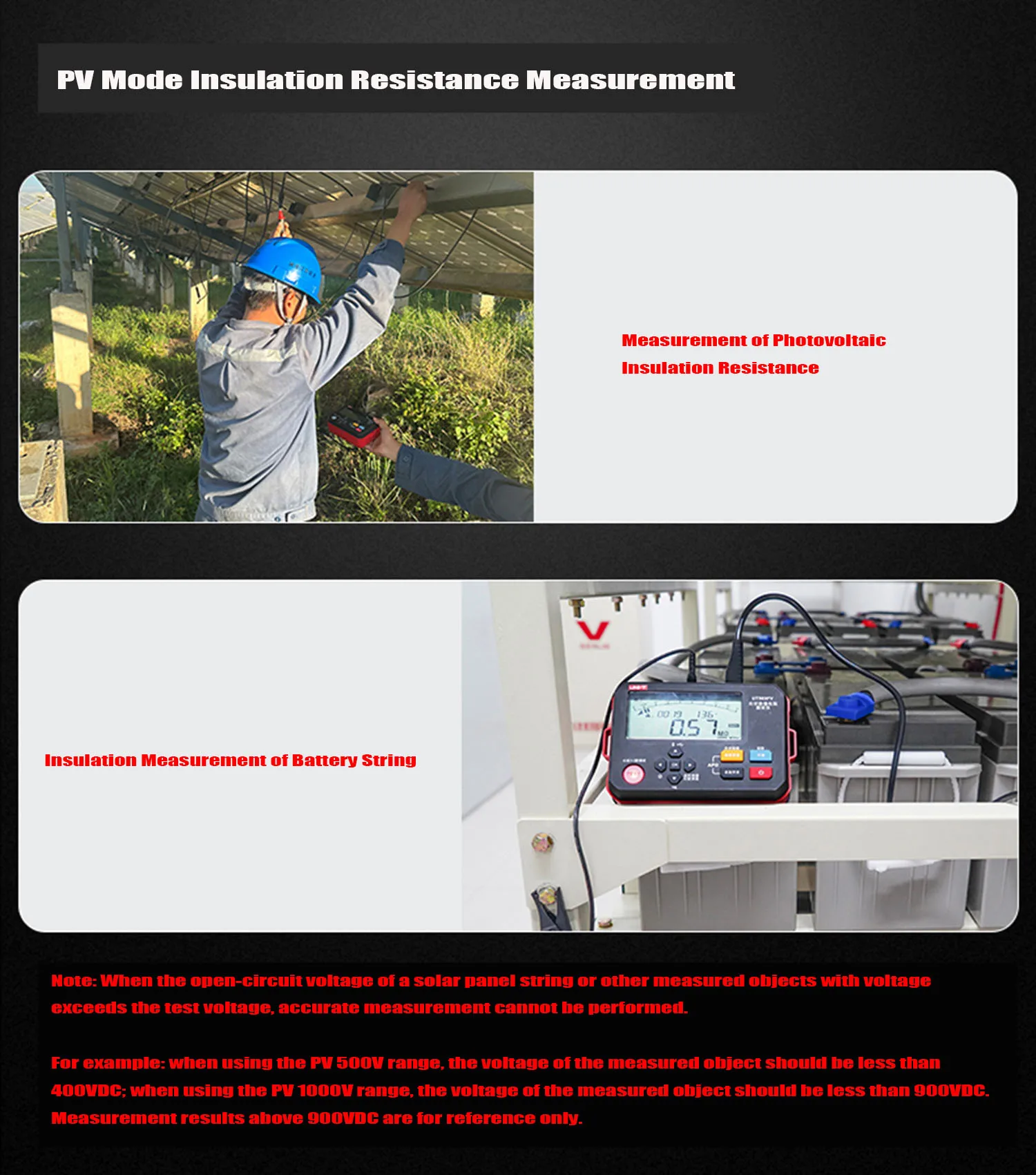 Testeur de résistance d'isolation UNI-T UT503PV 1.51MΩ-4000MΩ, mégohm numérique, mesure de tension pas à pas, fonction de comparaison.