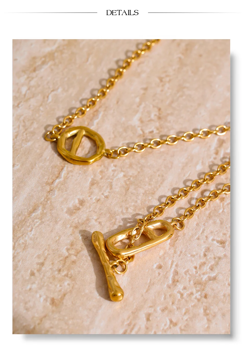 Yhpup 82 cm Kette aus 316L-Edelstahl mit Knebelverschlüssen, lange, unverwechselbare Halskette, fleckfreier, wasserfester Metallschmuck – Detail 6