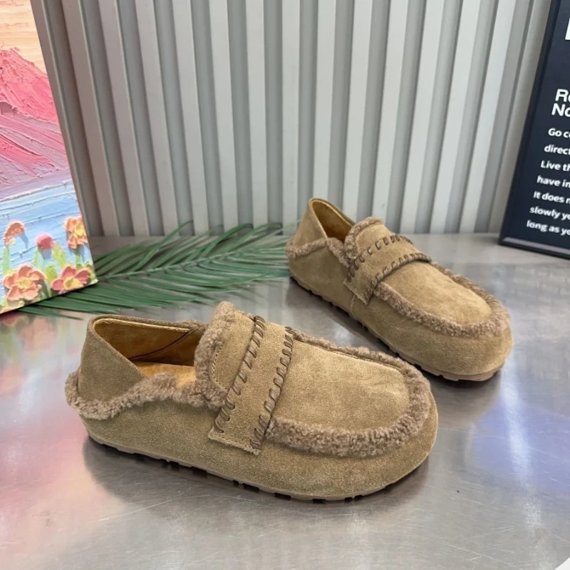 

Curly Lambfur Women Moccasins Genuine Leather Fur Flats Ladies Band Buckle Lambwool Slip on Loafers Winter Furry Shoes for Woman