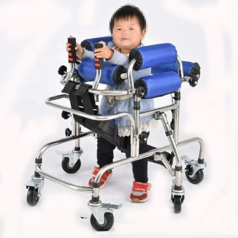 High quality anti rollover Disabled children walking aids hemiplegia lower limb training walker stainless steel standing frame