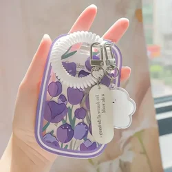 3 Inch Kpop ID Card Holder Cute Tulips Print Photo Card Holder Bag Pendant Student ID Credit Card Holder School Stationery