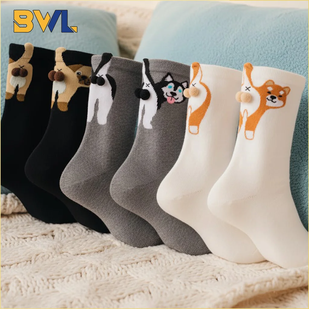 

Funny Egg Dog Crew Socks Unisex Cotton Puppy Print Comfortable Casual Socks All Season Perfect Gift for Couples and Friends