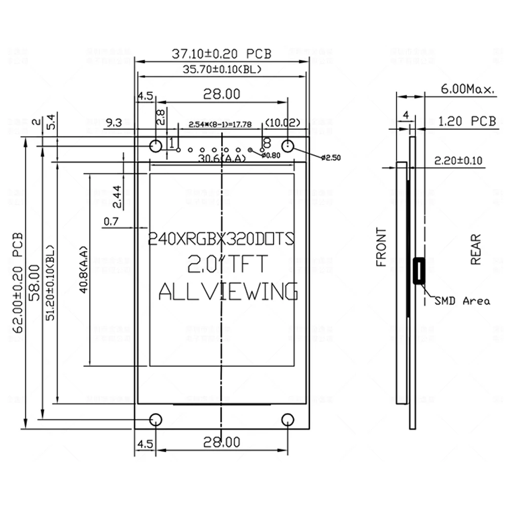 2.0 Inch TFT Display Module ST7789VW Driver 240*320 4-Line SPI HD Full View LCD Screen 8PIN