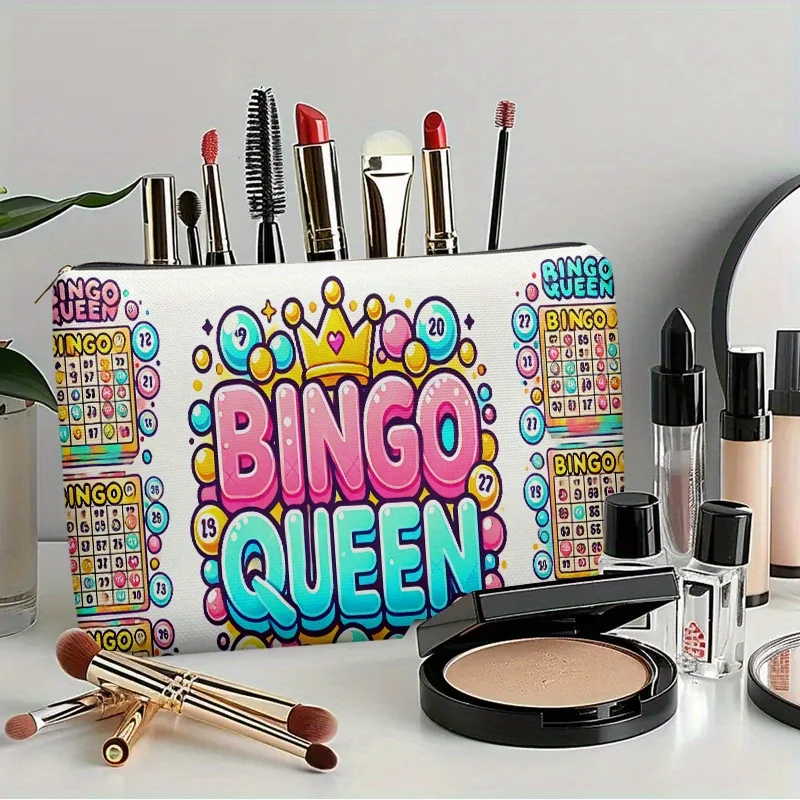 1 Makeup Bag Bingo Game Queen Stylish And Lightweight Design With Zipper Perfect For Travel And Daily Use As A Toiletry Bag -