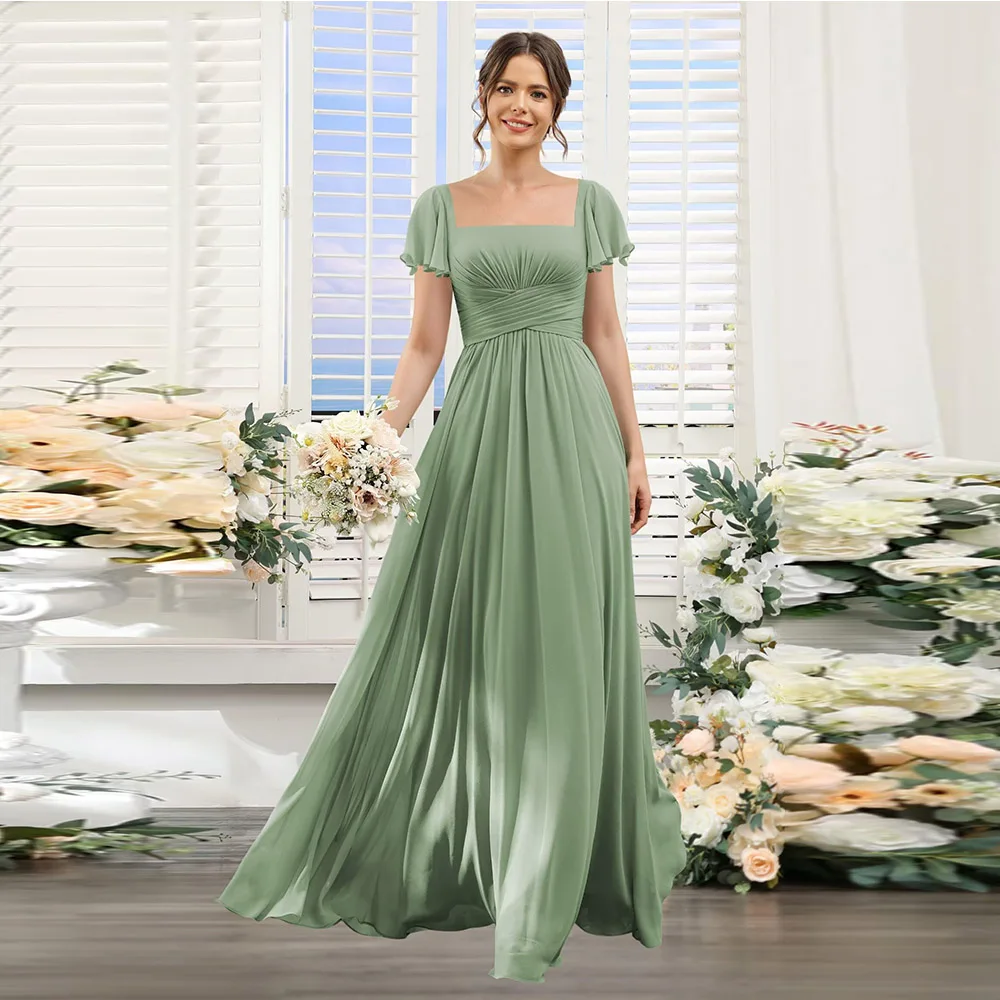 

Customized Mother of The Bride Dresses Women's Flutter Sleeves Floor Length Dress with Slit Chiffon Formal Evening Gowns