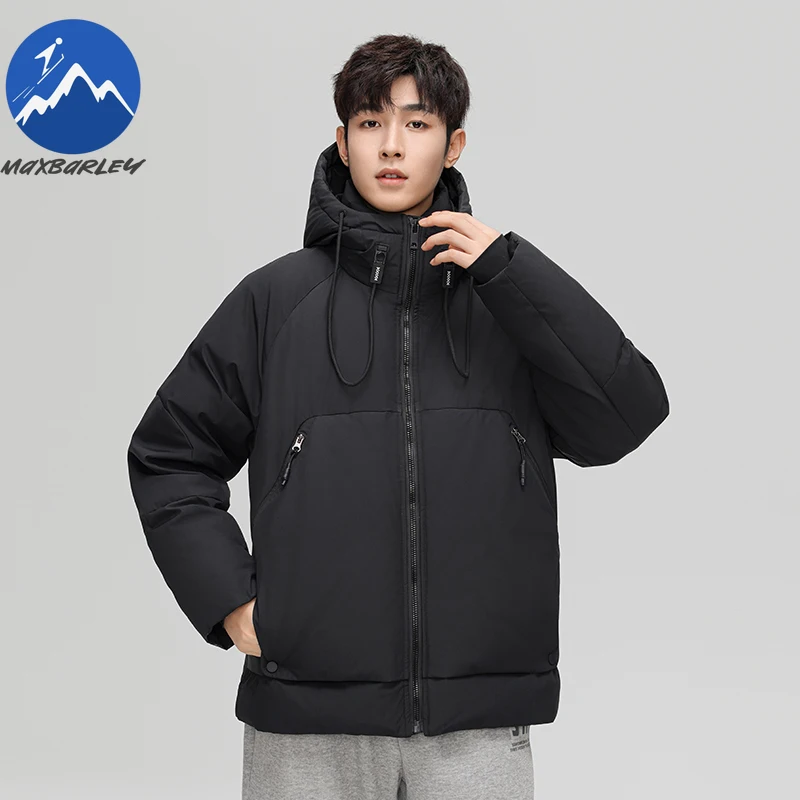 Maxbarley Short Down Jacket Men White Duck Down Hiking Thickened Warm Parka Outdoor Climbing Cold Resistant Hooded Puffer Jacket