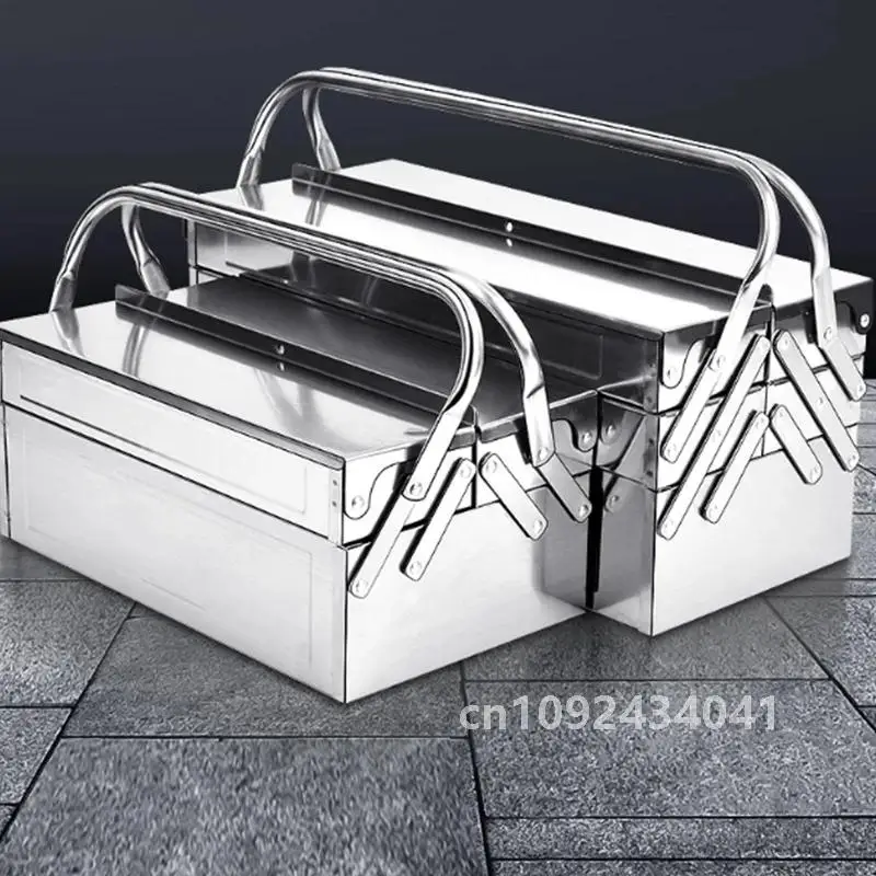 Upgrade Stainless Steel Tools Box Professional Complete Toolbox Metal Side-opening Double-handle Storage Folding Tool Storage