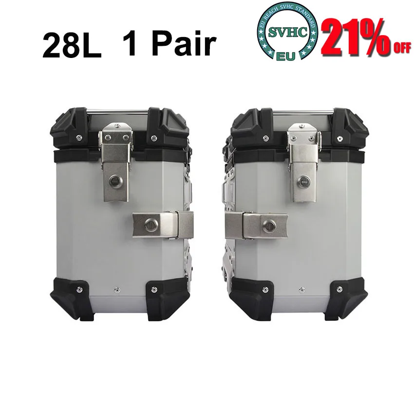 1 Pair 28L Universal Motorcycle Rear Top Box Side Luggage Case Motos Storage Trunk Lock Travel Toolbox Aluminum Alloy Side Box