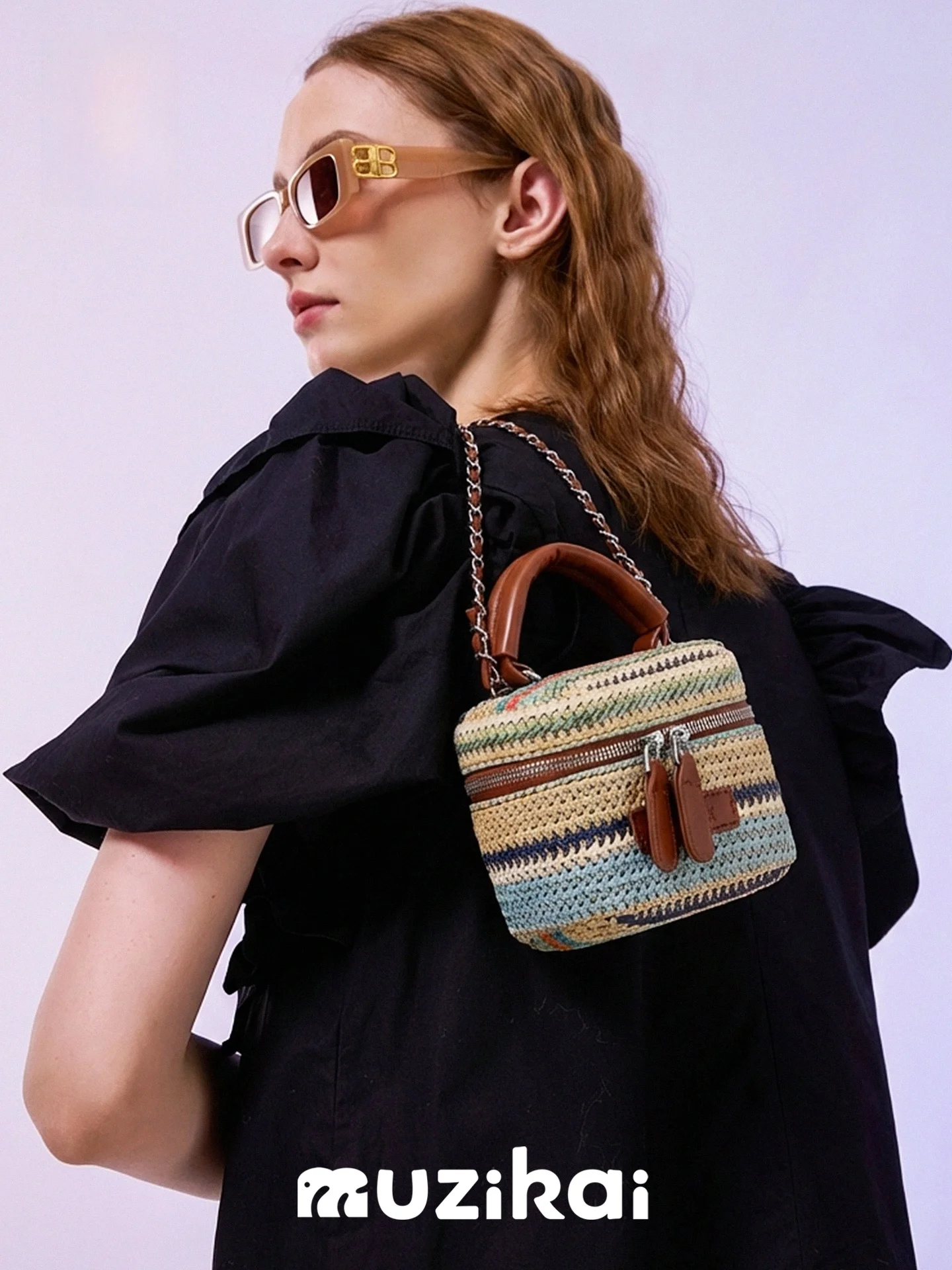 

MuziKai Ladies' Handbag 2024 New Summer Modern Neutral Style Spliced Woven Handbag Shoulder Bag Square Box Bag for Youth