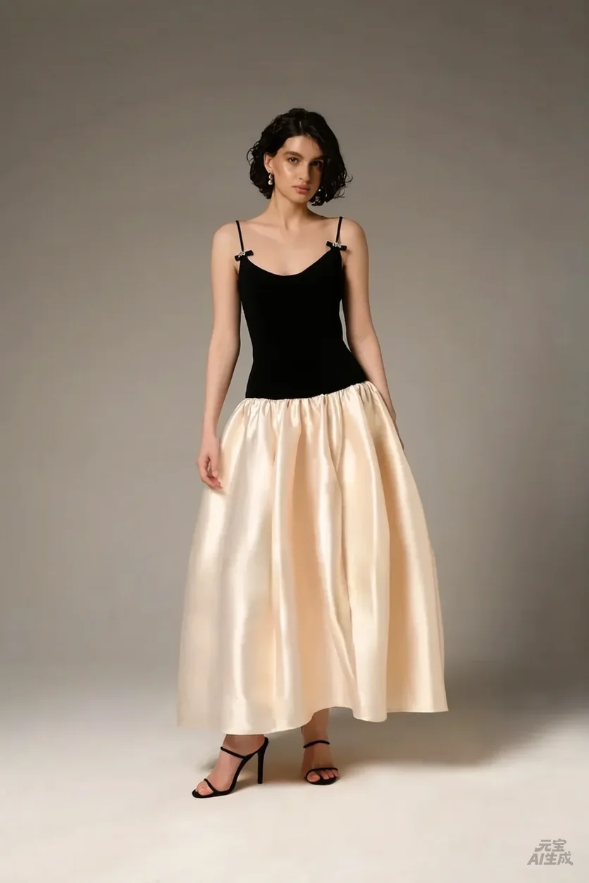 Customized Black Beige Color Block Spaghetti Strap Formal Evening Dresses Prom Gown Satin A-line Midi Elegant Party Dresses 2026