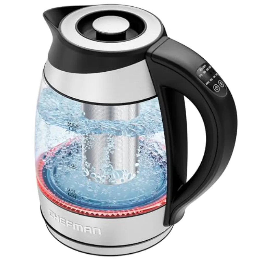 

Electric Kettle with Temperature Control, 5 Presets LED Indicator Lights, Removable Tea Infuser, Glass Tea Kettle and Hot Water