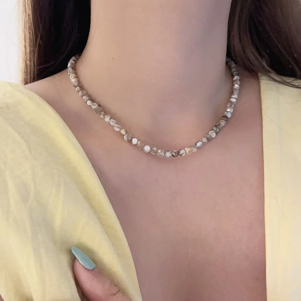ins style natural Oxford shell rice grain beaded necklace women's, personalized retro collarbone chain commuter versatile access