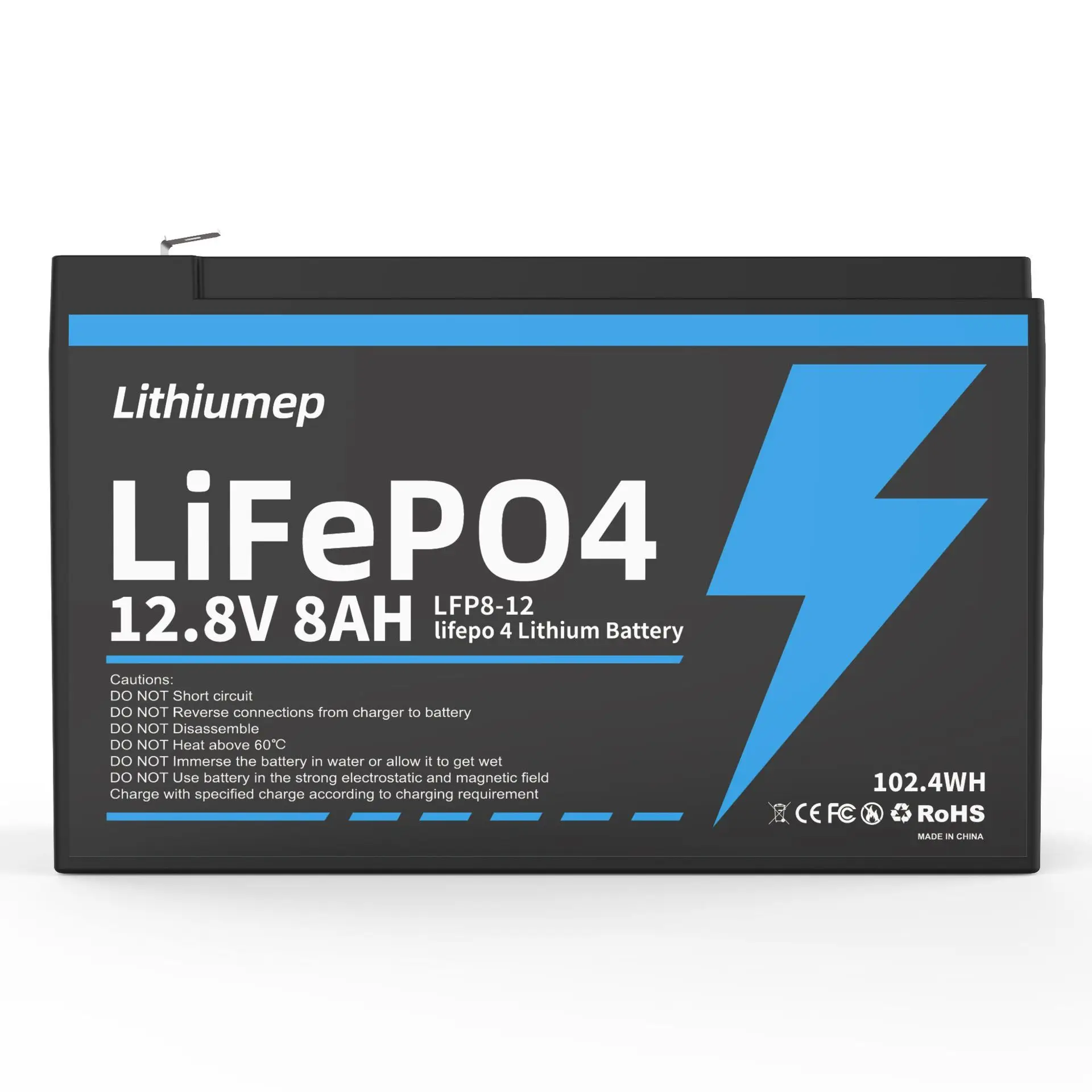 12.8V 8AH LiFePO4 Battery for RV/Camping - Deep-Cycle Outdoor Backup Power - High-Capacity Long-Life Lithium Battery
