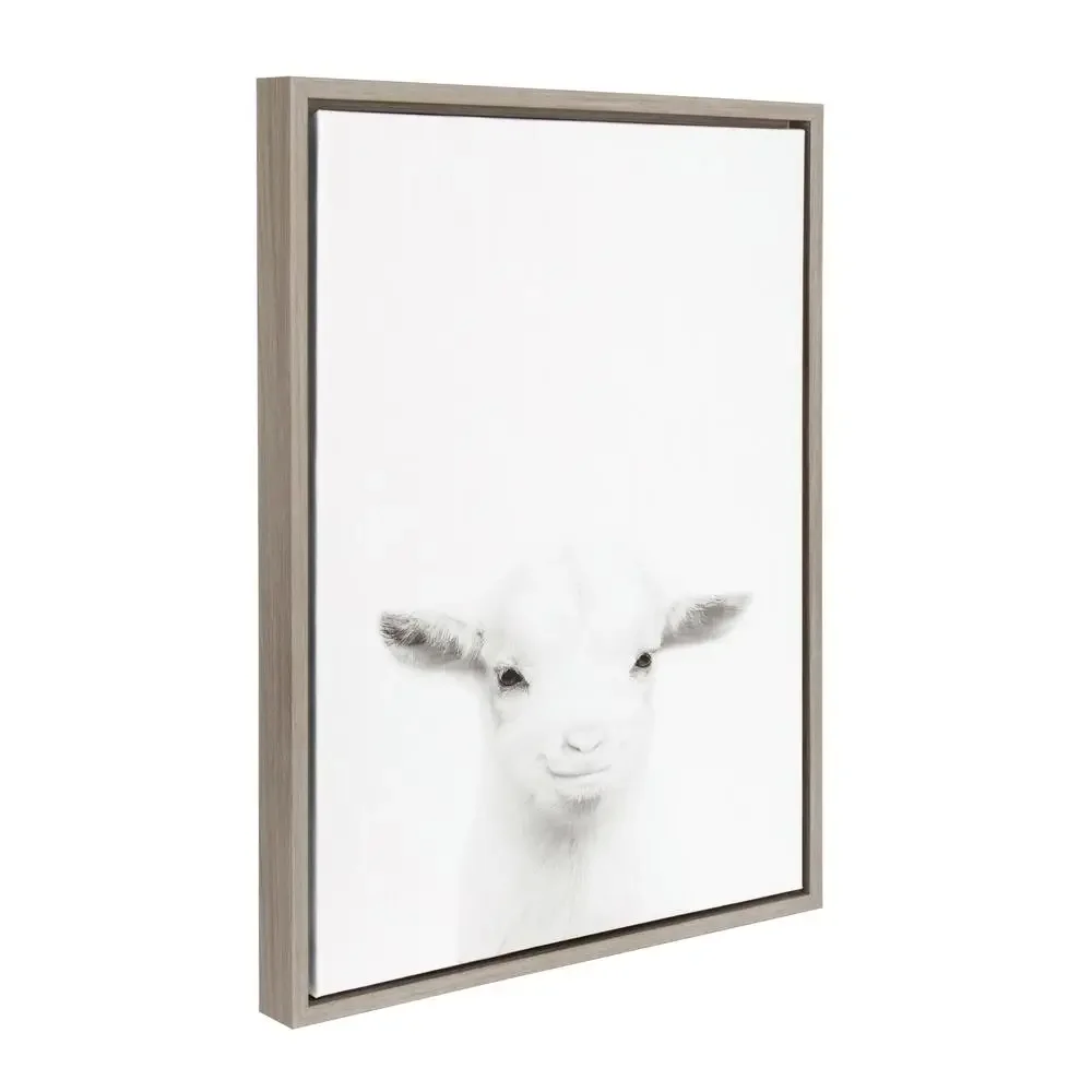 Black White Baby Goat Portrait Framed Canvas Wall Art 18x24 by Simon Te Tai USA Print Farm Animal Decor Rustic Vertical Animal