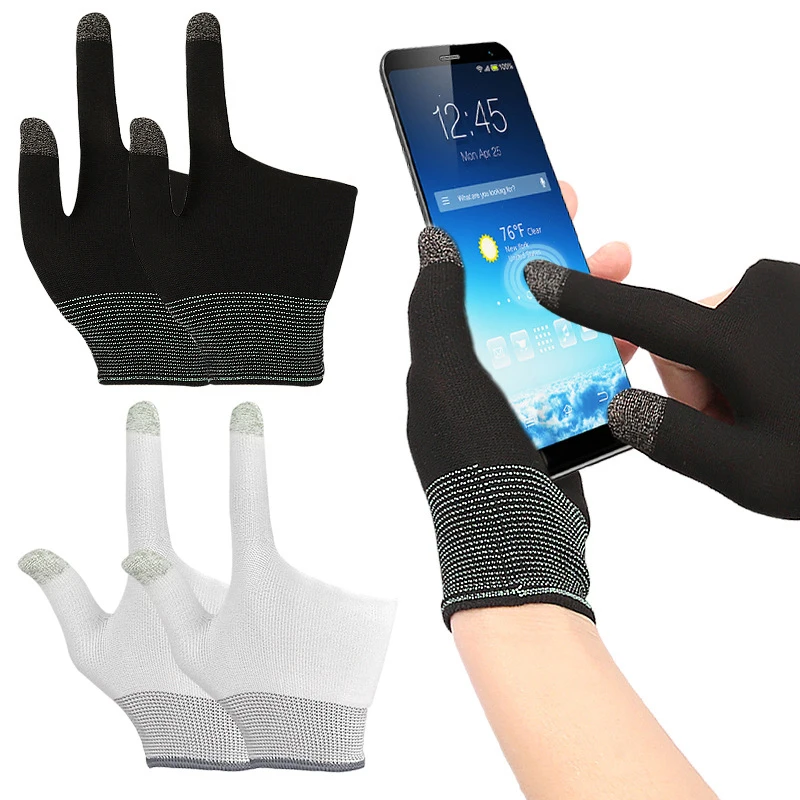 1Pair Black/White Mobile Game Controller Seamless Thumb Fingertip Cover Sweat-proof Two-finger Touch-screen Mobile Game Gloves