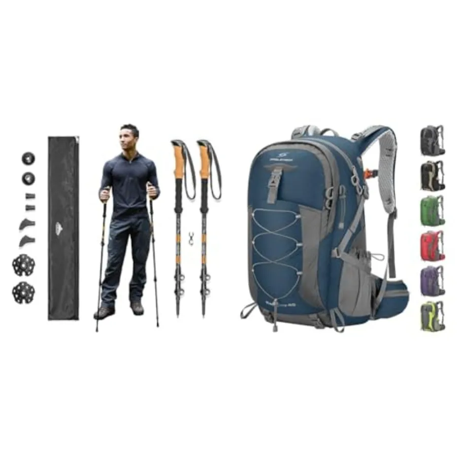 

Trekking Poles - Aluminum Hiking Walking Sticks and Maelstrom Hiking Backpack, Camping Backpack, 40L Waterproof Hiking Daypack