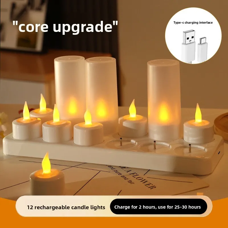 12 rechargeable electronic candle light led simulated flame remote control birthday wedding
