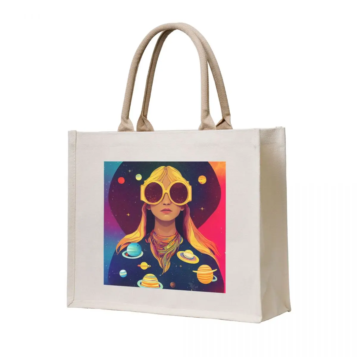 

Hippie girl with glasses Tote Bag canvas shopping bag custom bags Women's shopper bag tote bags men