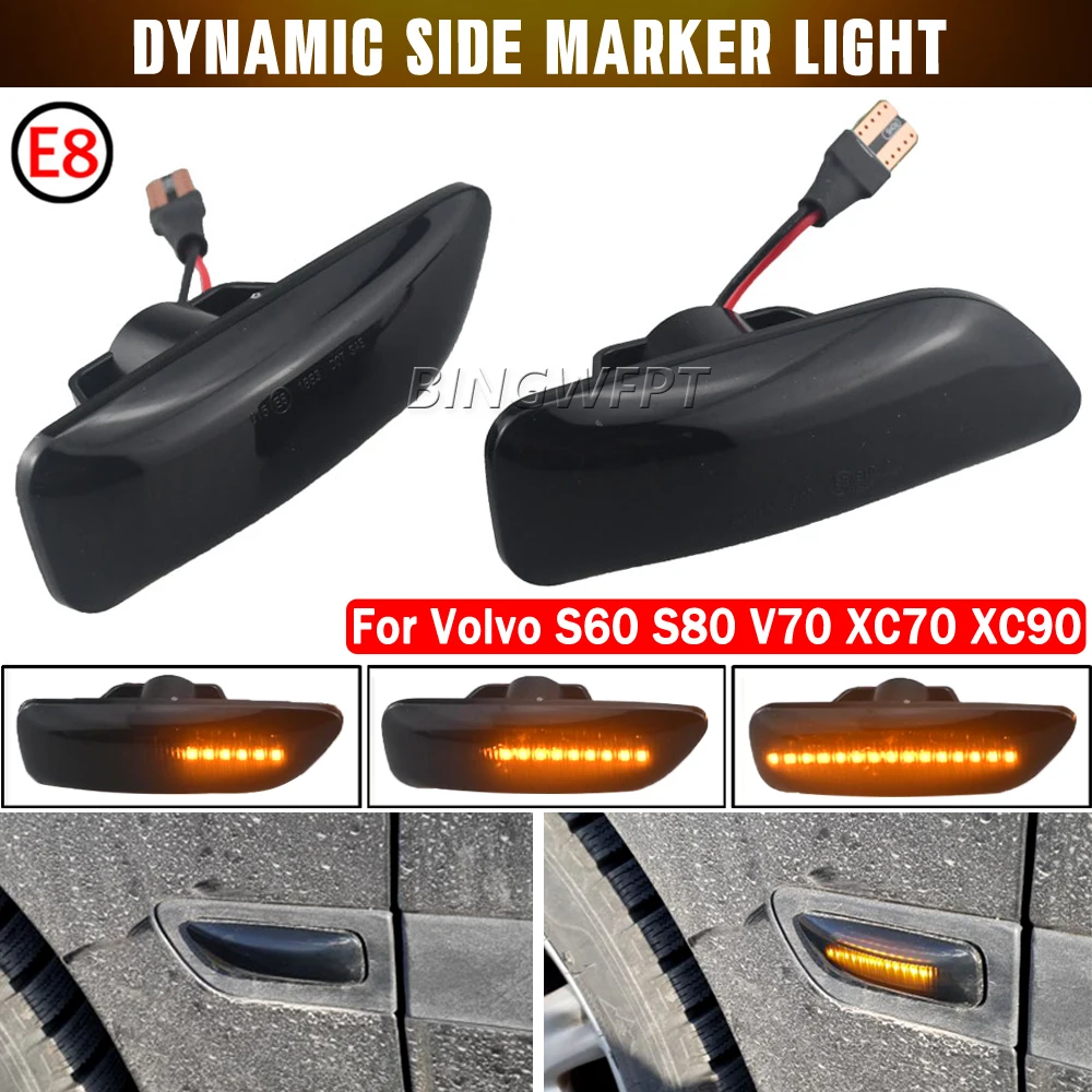 2pcs LED Fender Side Marker Light For Volvo S60 V70 S80 XC70 XC90 Sequential Dynamic Flowing Turn Signal Blinker Repeater Lamp