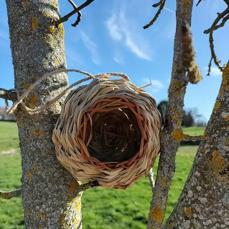 Gabbie per uccelli in erba naturale intrecciate a mano Casetta per uccelli con corda sospesa Nido per uccelli fatto a mano Capanna piccola nascosta Forniture per animali domestici